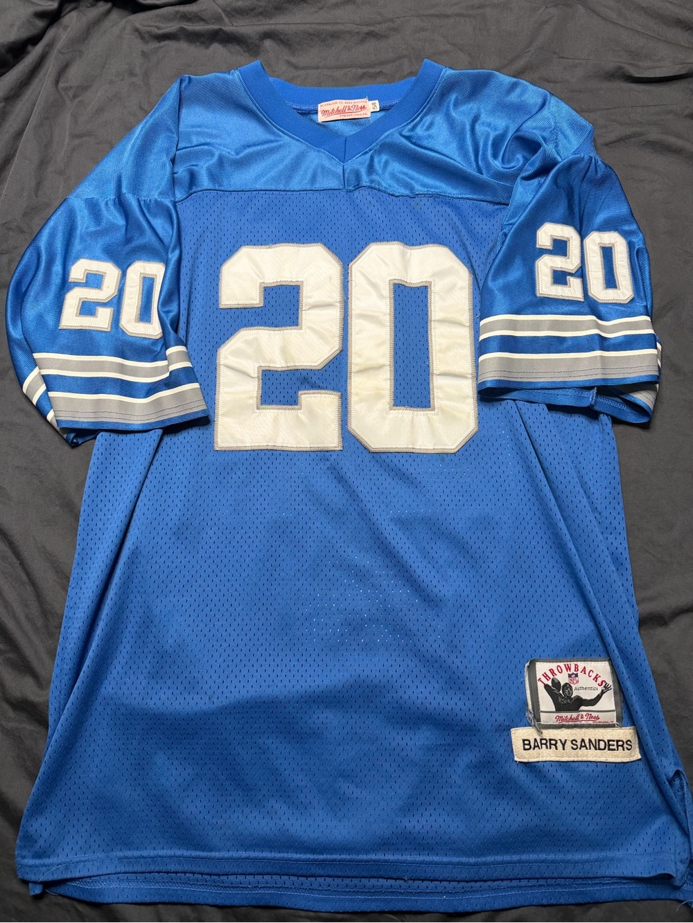 Mitchell & Ness Blue White Barry Sanders #20 Throwback Jersey
